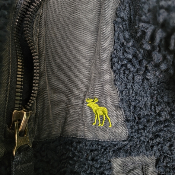 Y2K Abercrombie & Fitch Vintage Navy Green Deep Pile Fleece Jacket Coat Small - Picture 3 of 10
